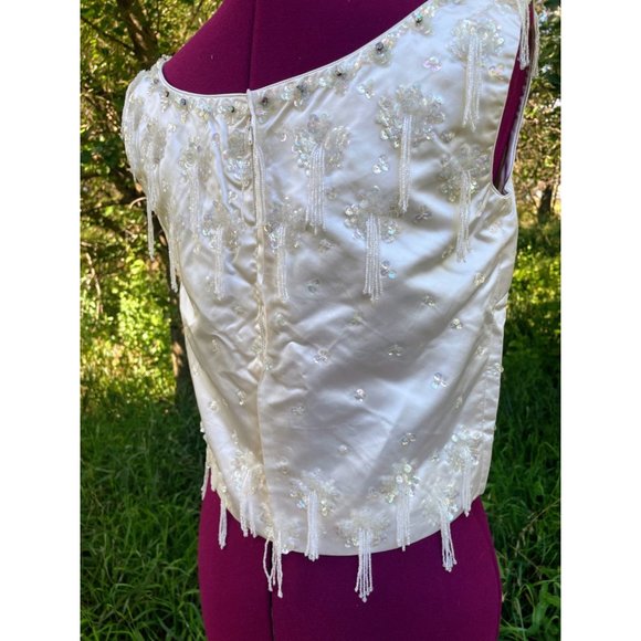 Vintage 1960s Satin Silk glass dangle Bead  Formal Top Tank Hong Kong - Picture 13 of 16